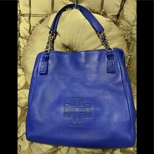 Tory Burch Harper Tote Royal Blue Shoulder Bag
with Gold Chain Accent